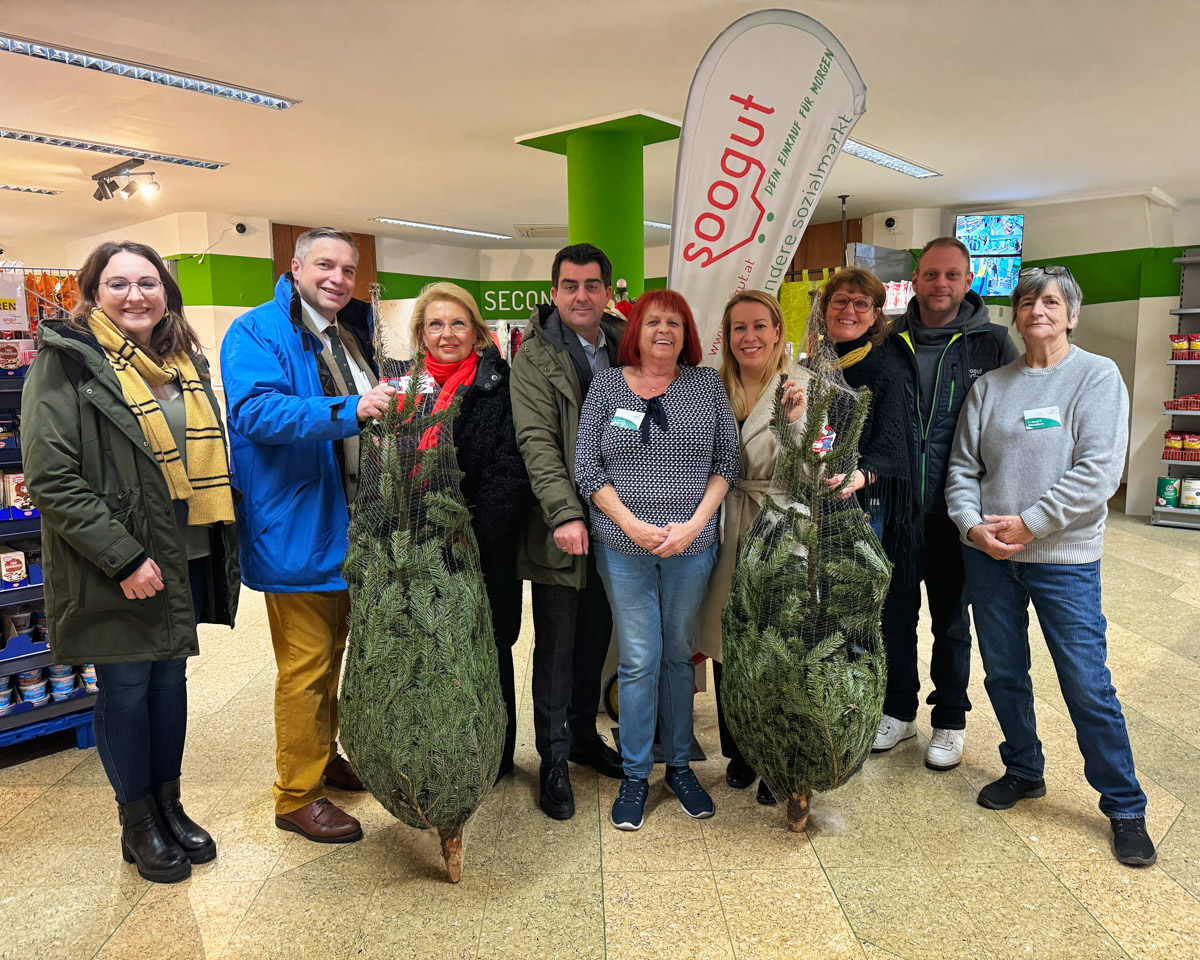 Die Stadtgemeinde Korneuburg überbringt den soogut Sozialmärkte Weihnachtsbäume